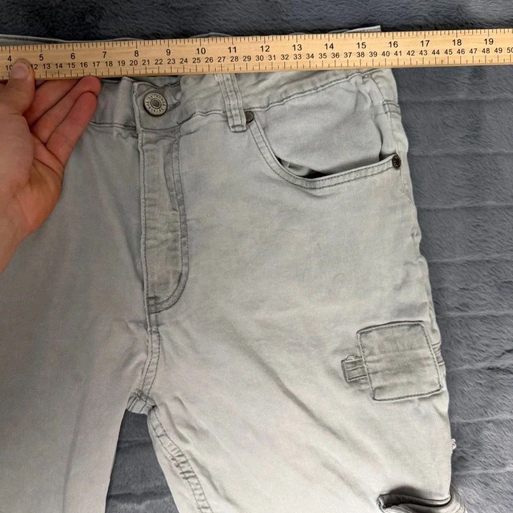 Serenede Mens Light Grey Fitted Cargo Pants Tactical Streetwear Size 34
